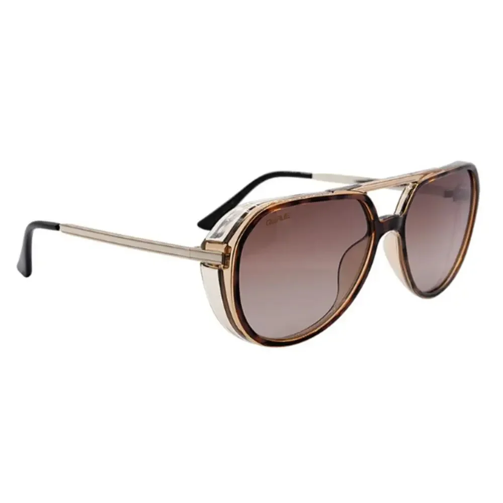 Womens Retro Side-Shield Navigator Sunglasses Tortoise Gold Frame Bronze Lens